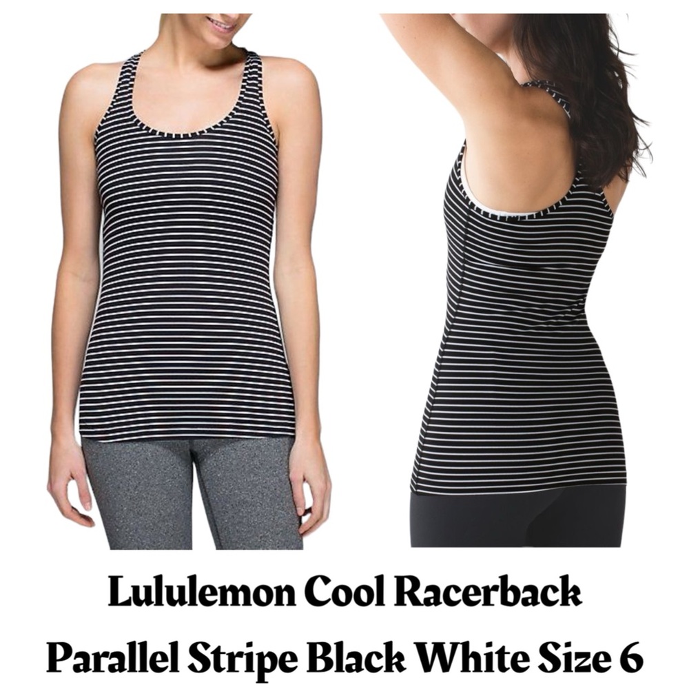 Lululemon Cool Racerback Parallel Stripe Black White Size‎ 6